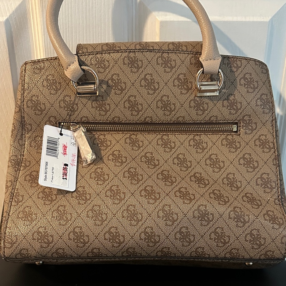 GUESS Tan Monogram Satchel - Picture 3 of 4